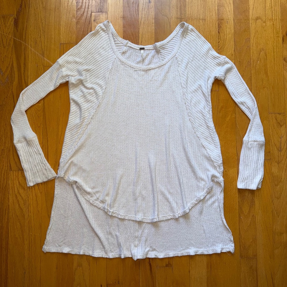 Free People Thermal Top Cream Ivory Waffle Knit High Low Tunic M Fall Flowy Boho